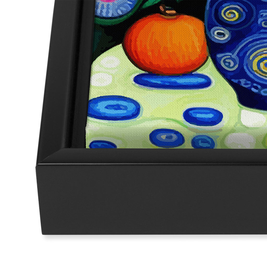 Vibrant Abstract Flowers in a Beautiful Blue Vase Framed Canvas Print Gallery Image 3