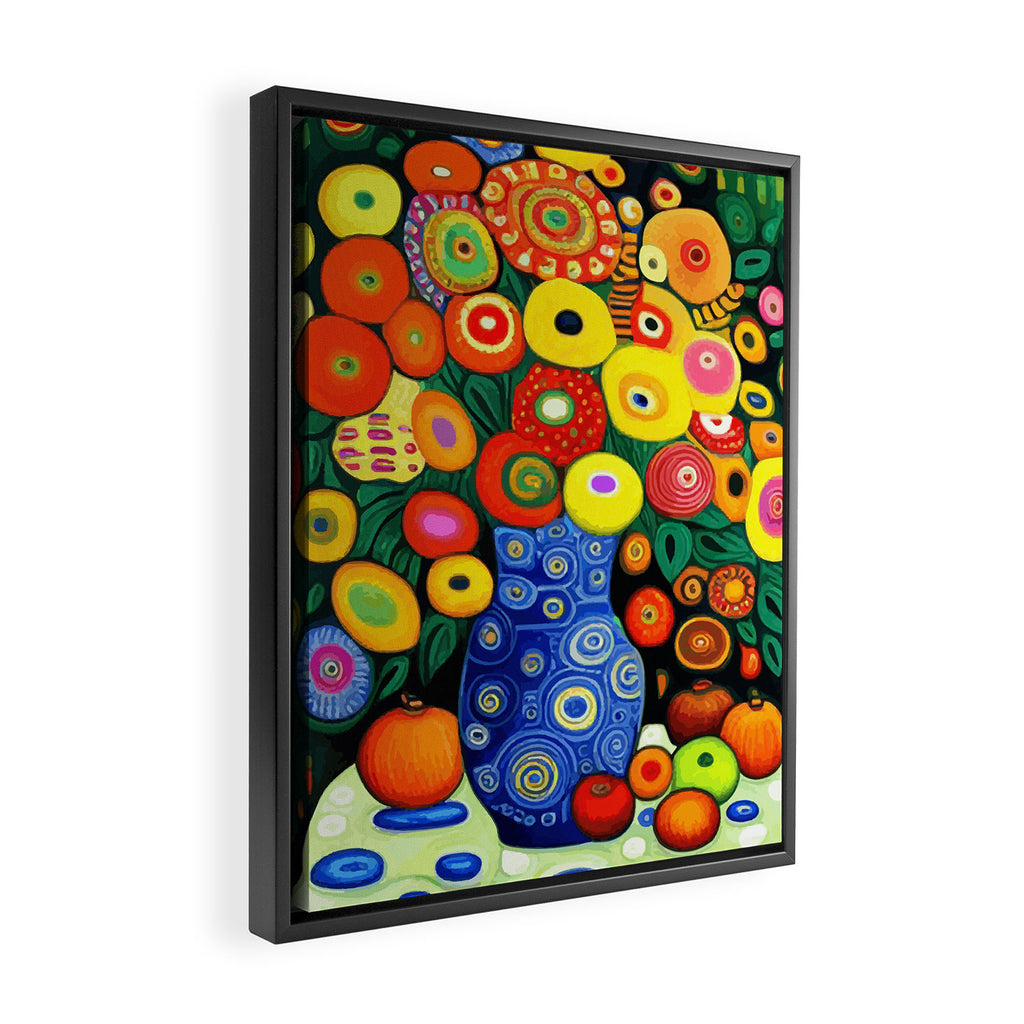 Vibrant Abstract Flowers in a Beautiful Blue Vase Framed Canvas Print Gallery Image 2
