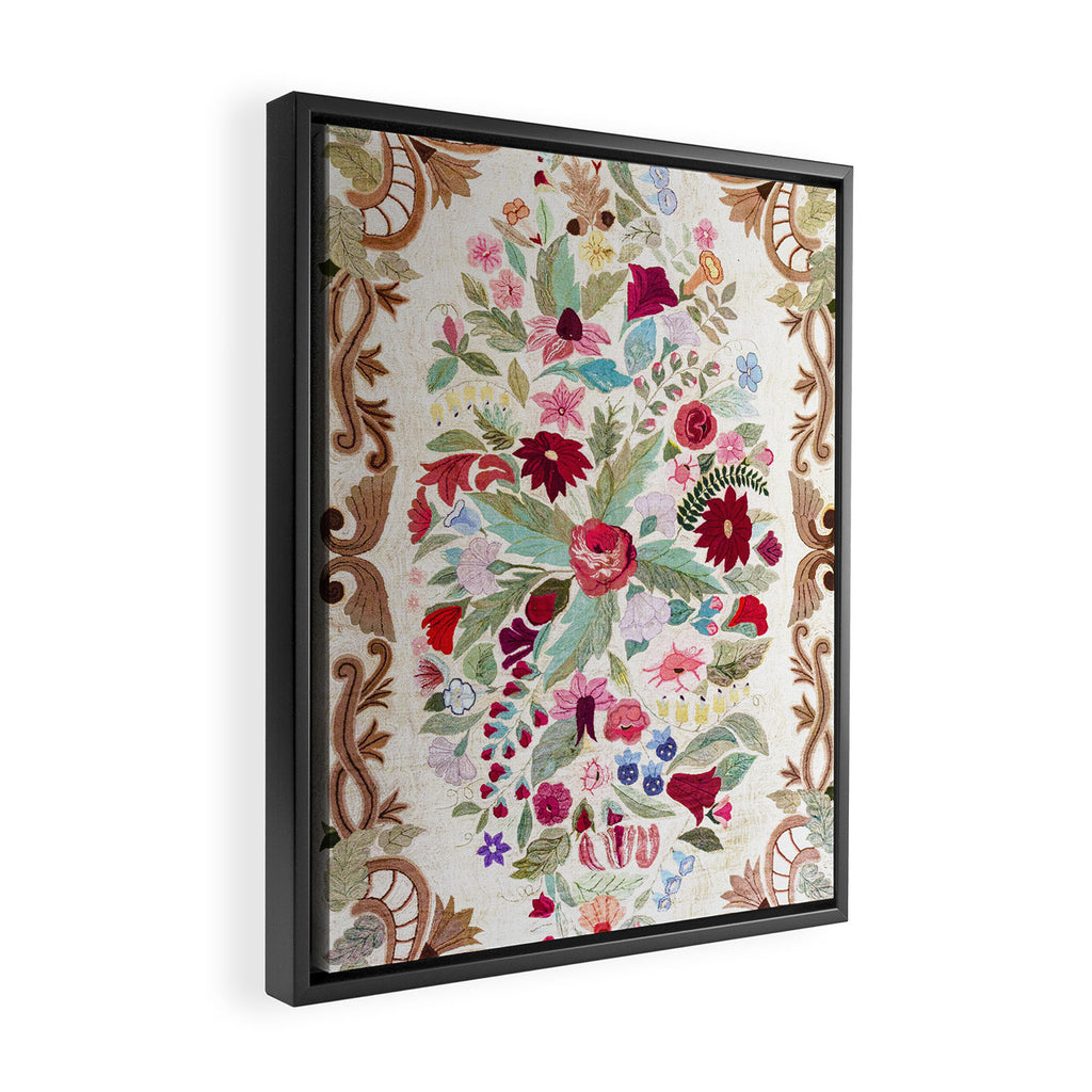 Vintage American Floral Rug Print Framed Canvas Print Gallery Image 2