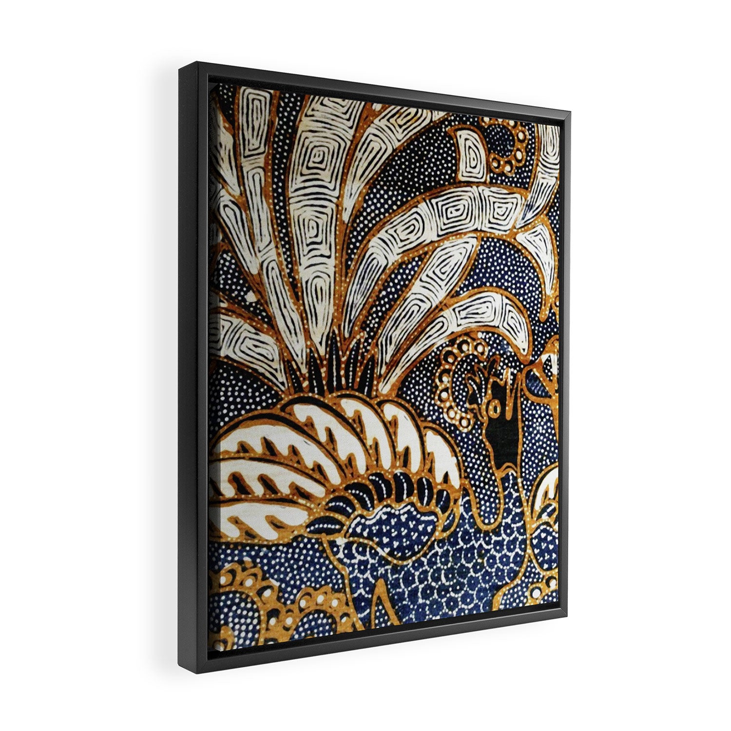 Vintage Indonesian Batik Peacock Print Framed Canvas Print Gallery Image 2