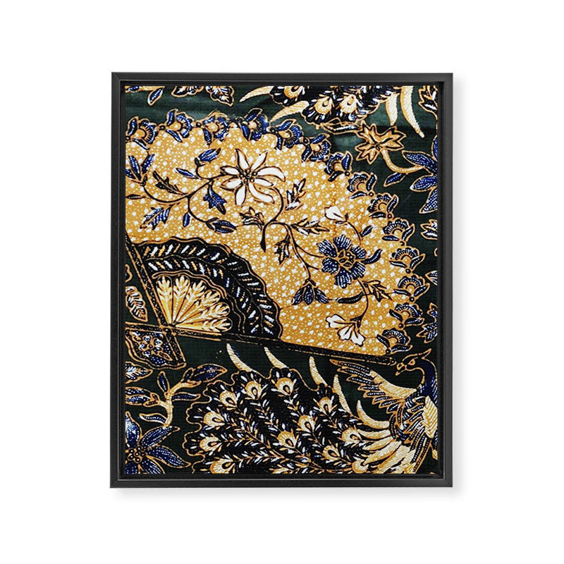 Vintage Indonesian Batik Print With Fan Framed Canvas Print Gallery Image 3