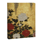 Vintage Japanese Floral Gold Leaf Screen With Wisteria and Peonies Canvas Print Gallery Image 3