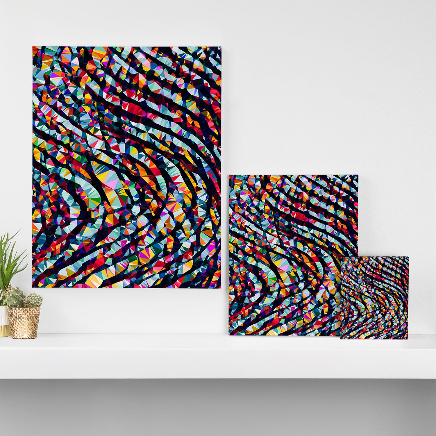 Wavy Lines Low Poly Geometric Triangles Canvas Print Gallery Image 3