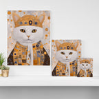White Klimt Cat Dressed as King Cat Canvas Print Gallery Image 3