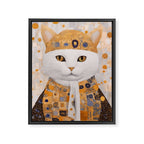 White Klimt Cat Dressed as King Cat Framed Canvas Print Gallery Image 8