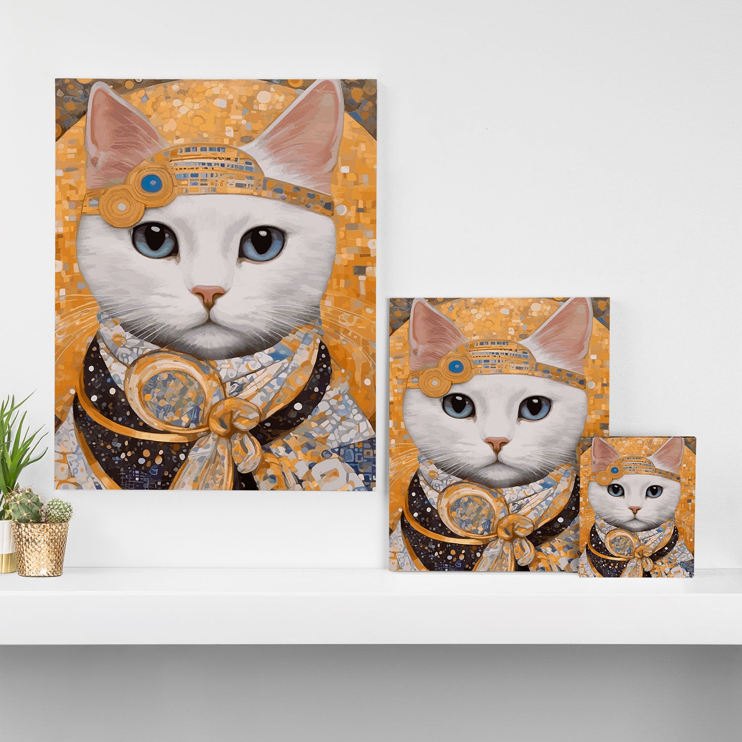 White Klimt Cat in Beautiful Dress Canvas Print Gallery Image 3