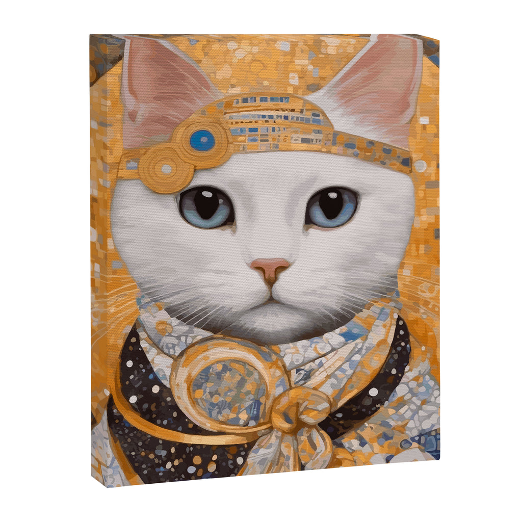 White Klimt Cat in Beautiful Dress Canvas Print Gallery Image 3