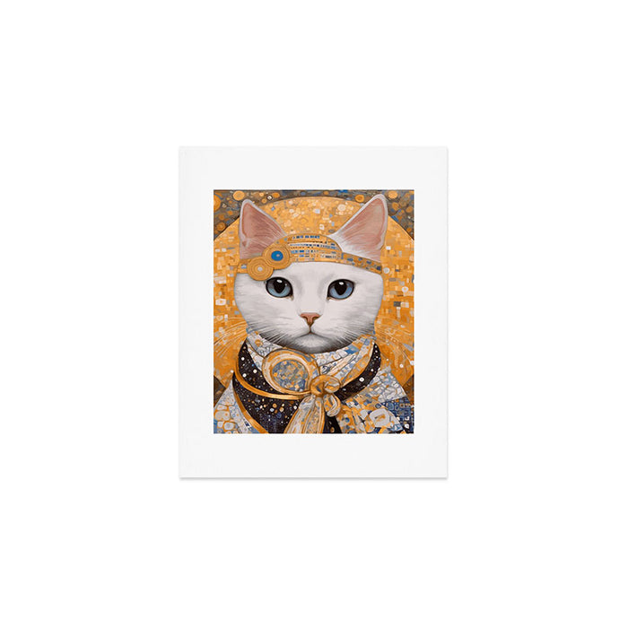 White Klimt Cat in Beautiful Dress Art Print Gallery Image 1