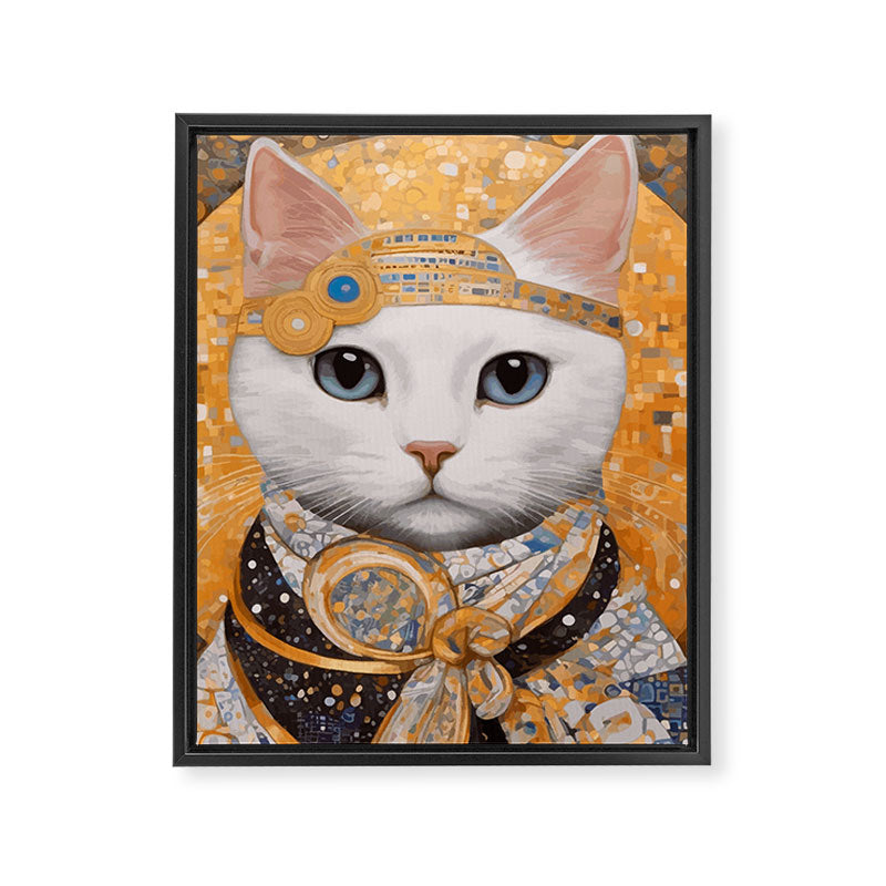 White Klimt Cat in Beautiful Dress Framed Canvas Print Gallery Image 8