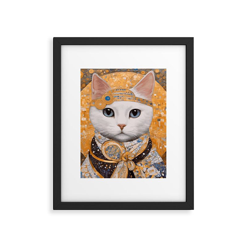 White Klimt Cat in Beautiful Dress Framed Art Print Gallery Image 6