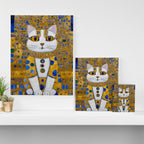 White Klimt Cat with Golden Eyes in Geometric Pattern Canvas Print Gallery Image 3