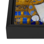 White Klimt Cat with Golden Eyes in Geometric Pattern Framed Canvas Print Gallery Image 3