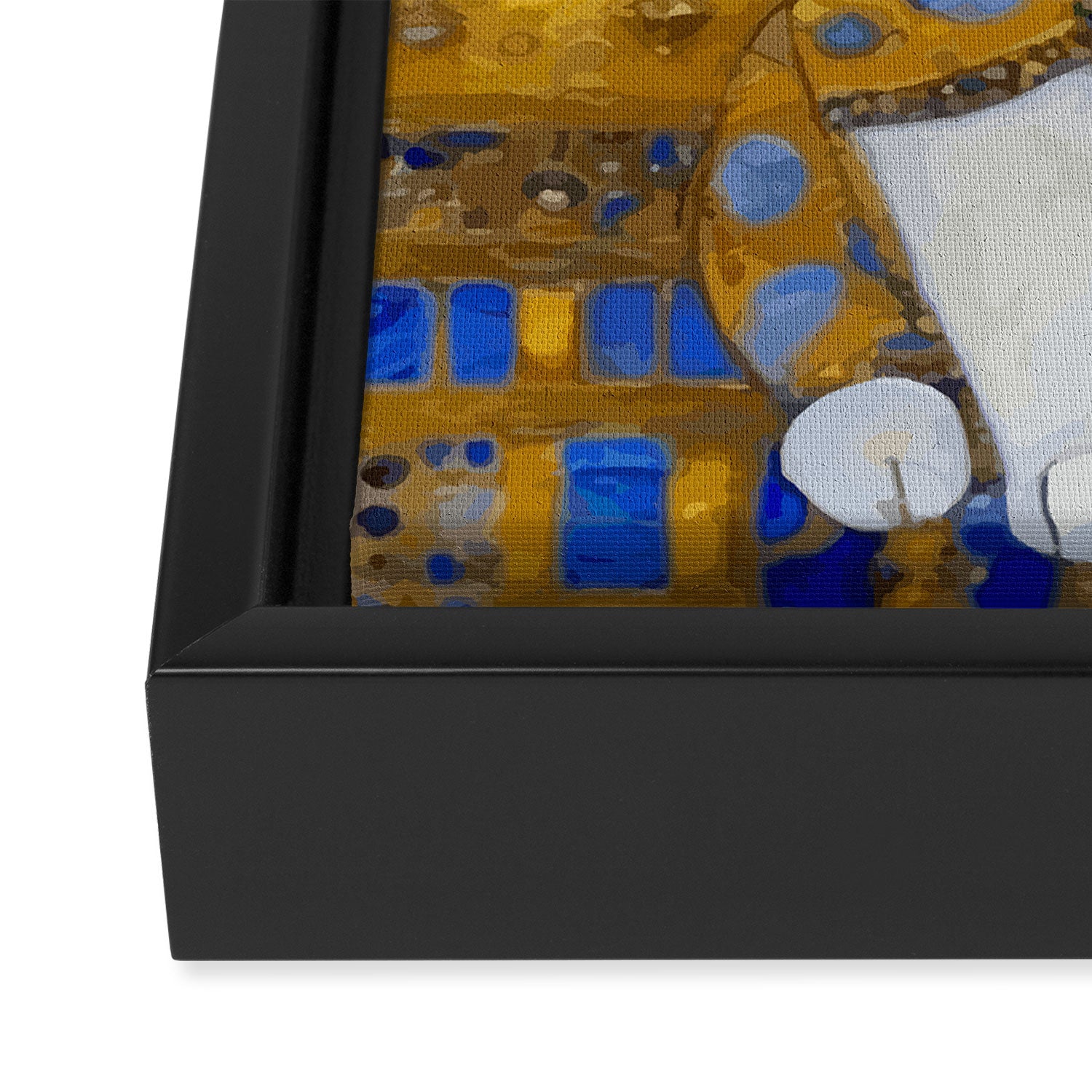 White Klimt Cat with Golden Eyes in Geometric Pattern Framed Canvas Print Gallery Image 3