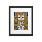 White Klimt Cat with Golden Eyes in Geometric Pattern Framed Art Print Gallery Image 6