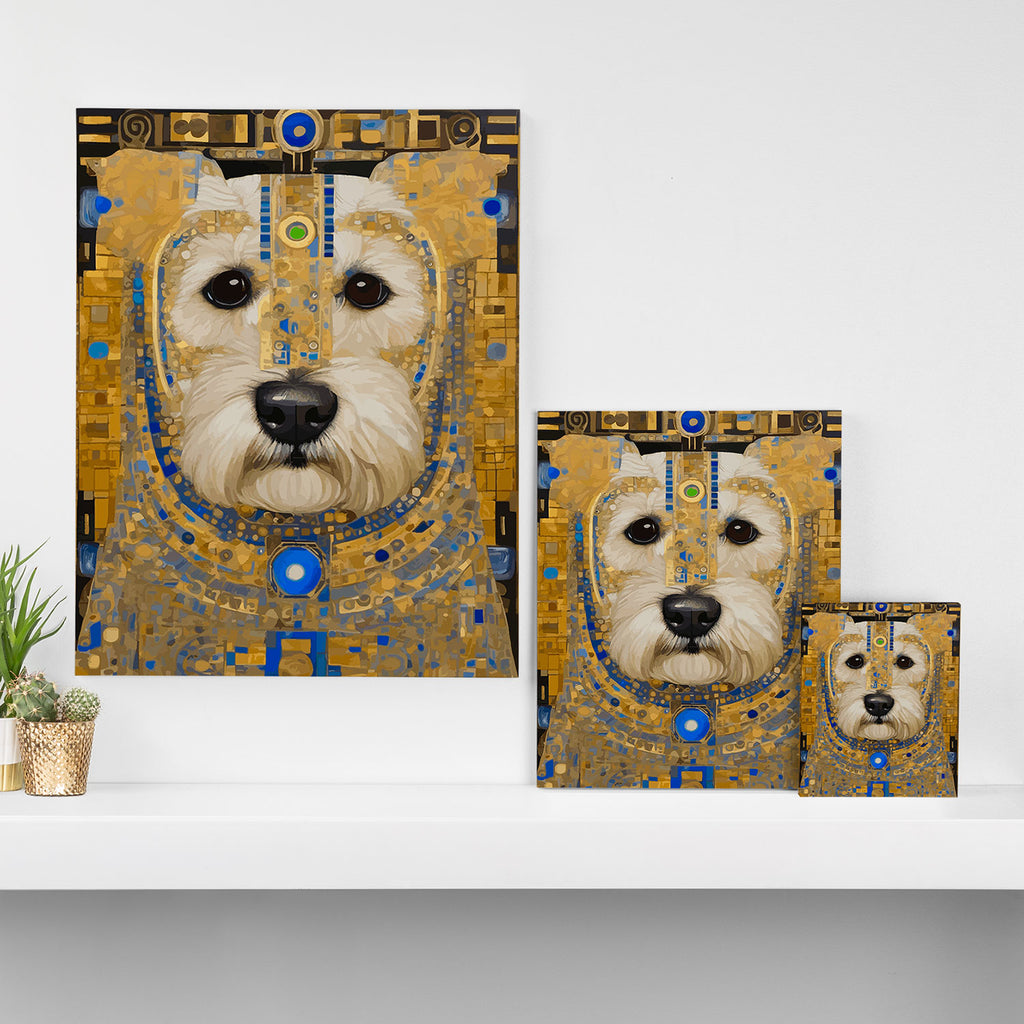 White Klimt Dog with Blue and Gold Costume Canvas Print Gallery Image 3