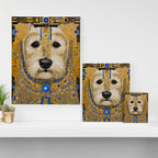 White Klimt Dog with Blue and Gold Costume Canvas Print Gallery Image 3