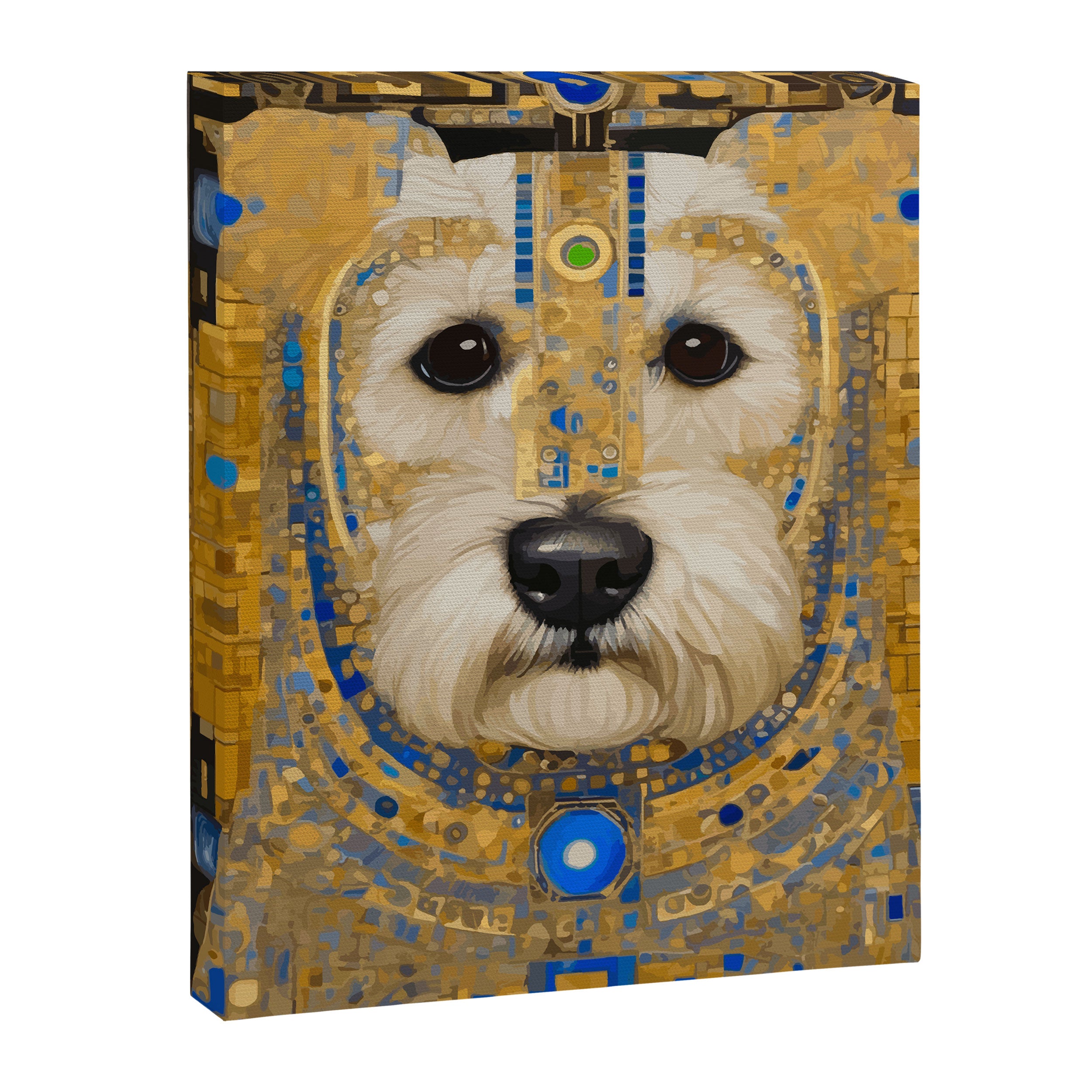 White Klimt Dog with Blue and Gold Costume Canvas Print Gallery Image 3