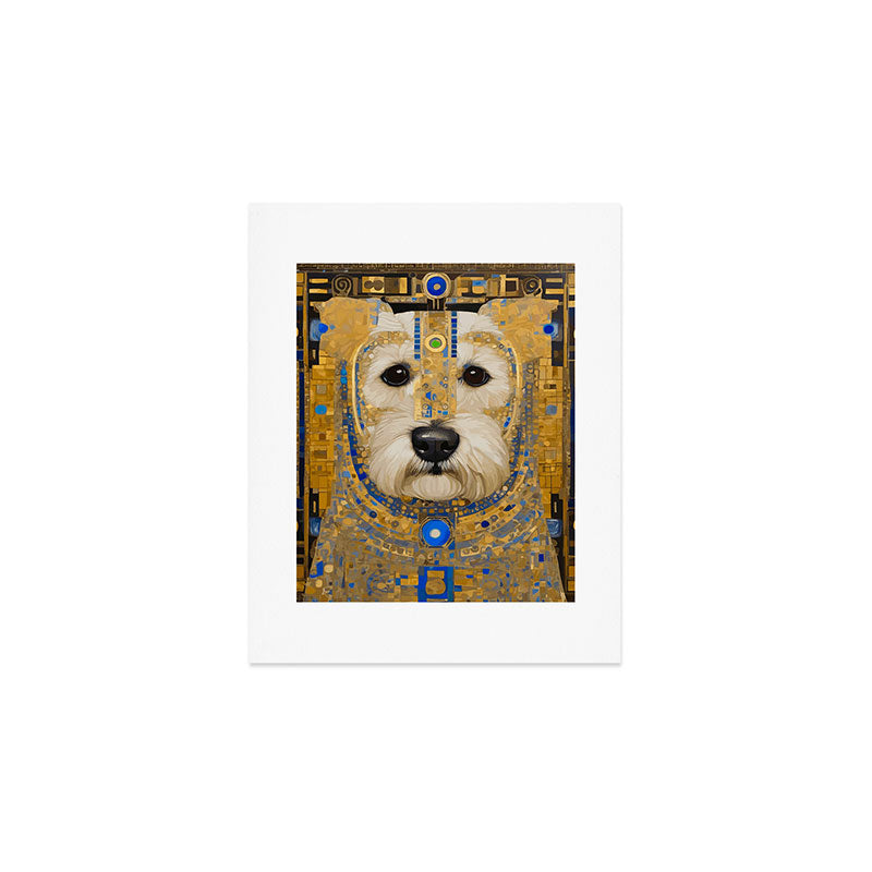 White Klimt Dog with Blue and Gold Costume Art Print Gallery Image 1