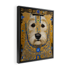 White Klimt Dog with Blue and Gold Costume Framed Canvas Print Gallery Image 2