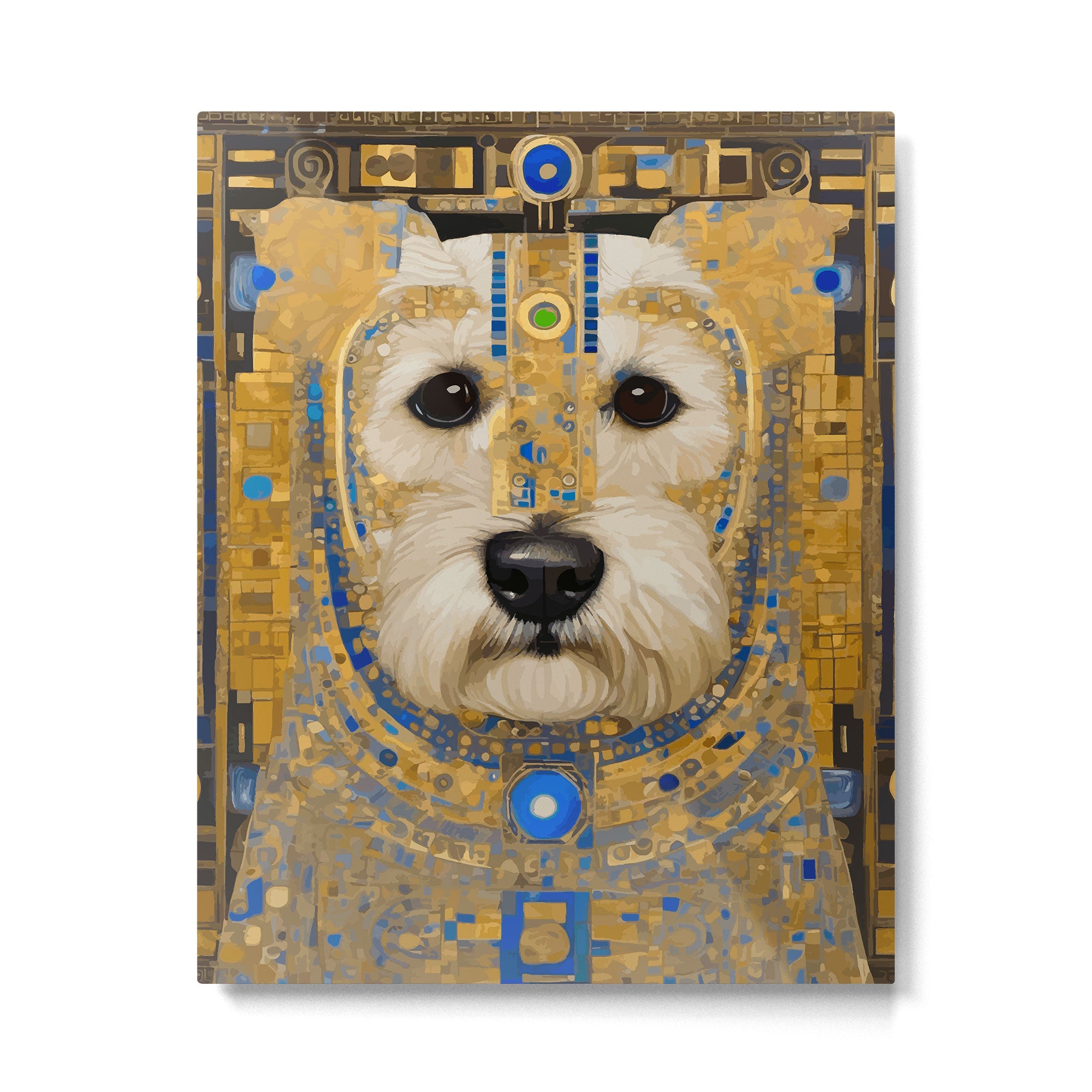White Klimt Dog with Blue and Gold Costume Metal Print Gallery Image 6