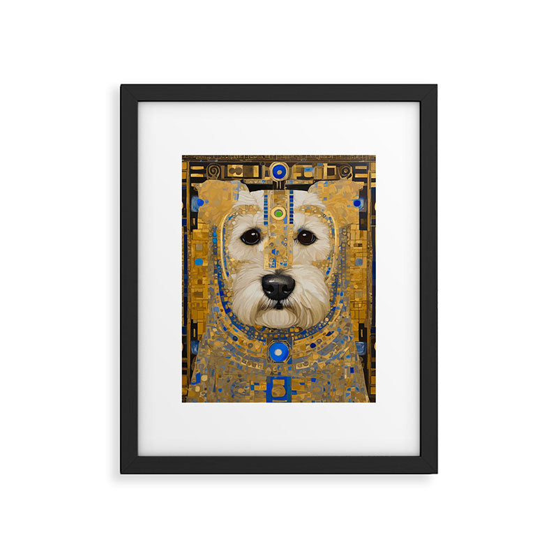 White Klimt Dog with Blue and Gold Costume Framed Art Print Gallery Image 6