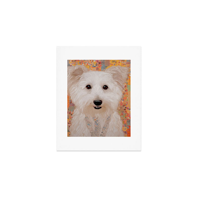 White Klimt Dog with Brown Eyes Art Print Gallery Image 1