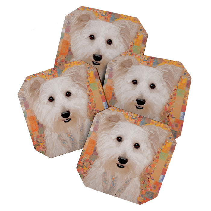 White Klimt Dog with Brown Eyes Coaster Gallery Image 1