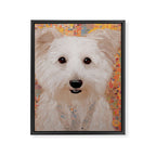 White Klimt Dog with Brown Eyes Framed Canvas Print Gallery Image 3