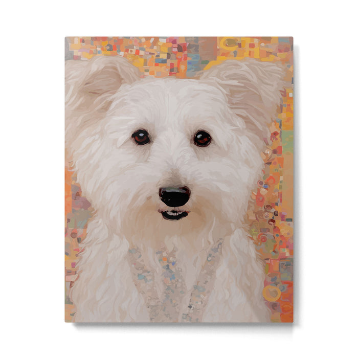 White Klimt Dog with Brown Eyes Metal Print Gallery Image 1
