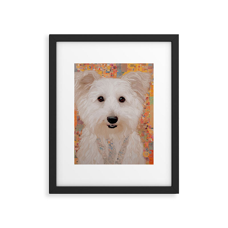 White Klimt Dog with Brown Eyes Framed Art Print Gallery Image 6