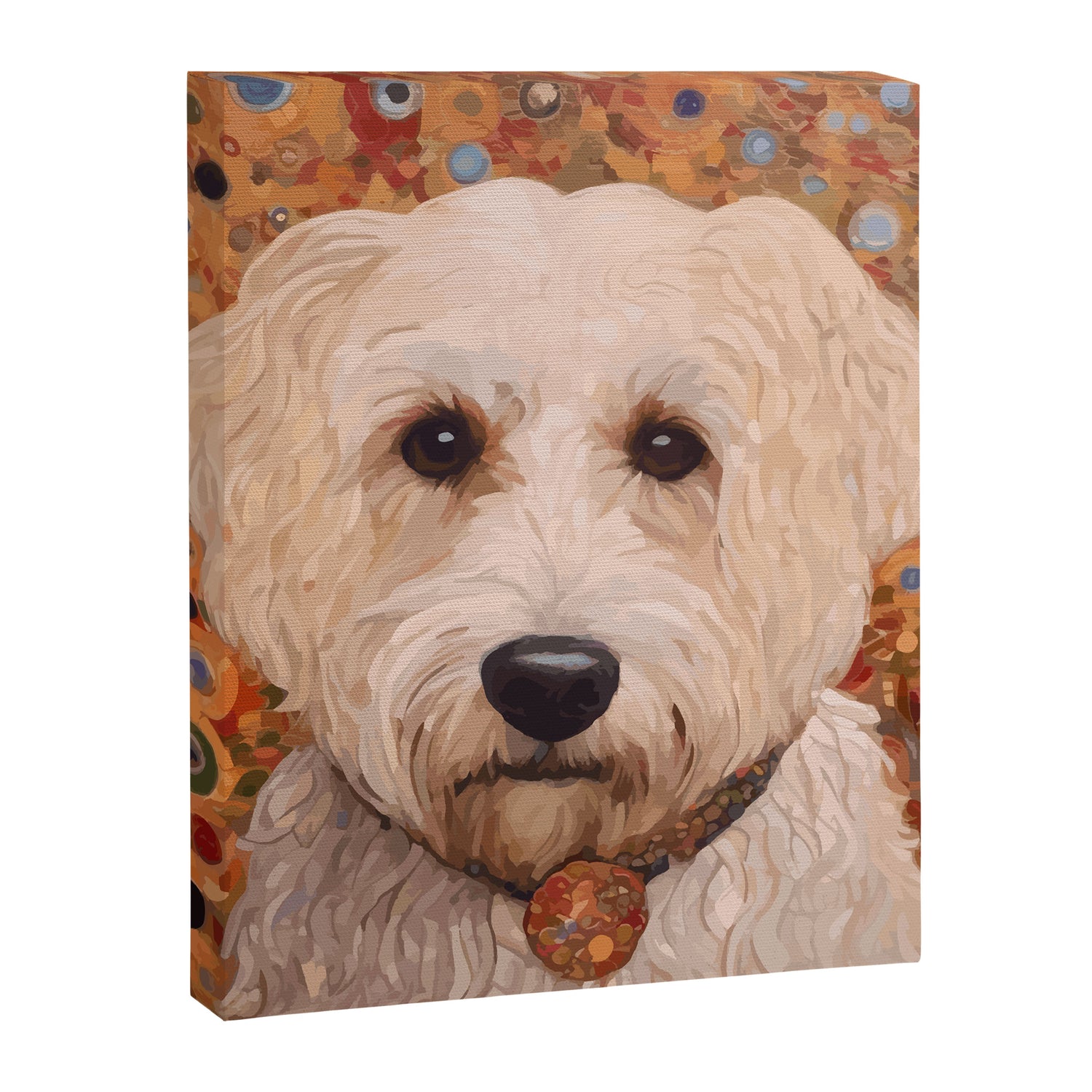 White Klimt Dog with Curly Hair Canvas Print Gallery Image 3