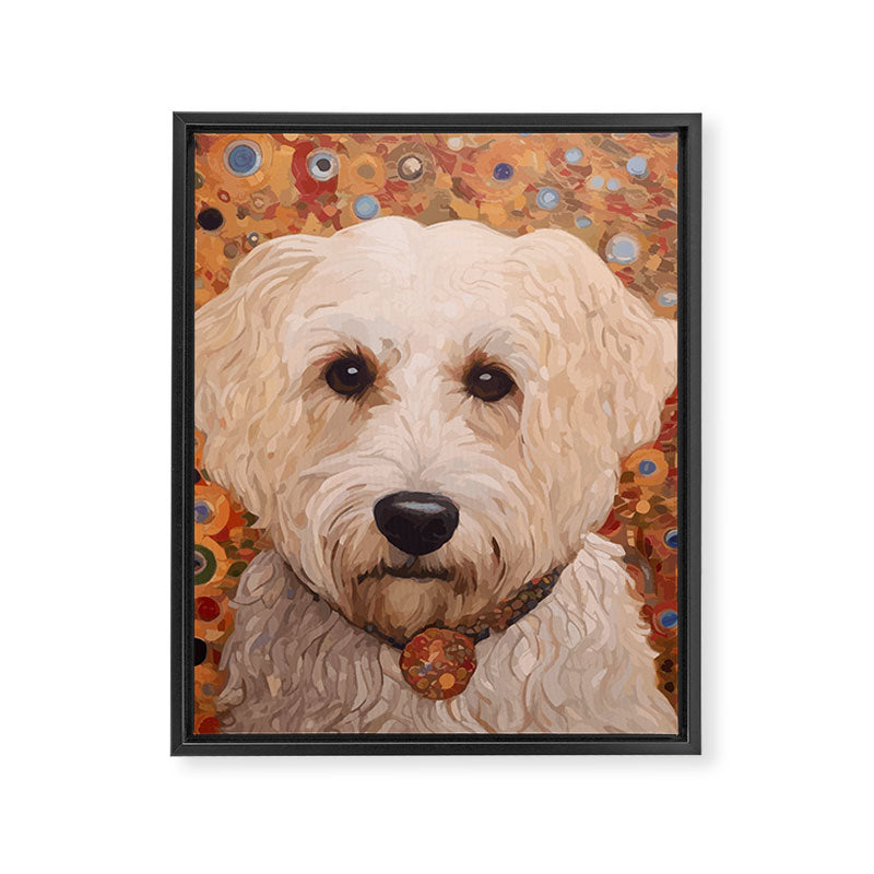 White Klimt Dog with Curly Hair Framed Canvas Print Gallery Image 3