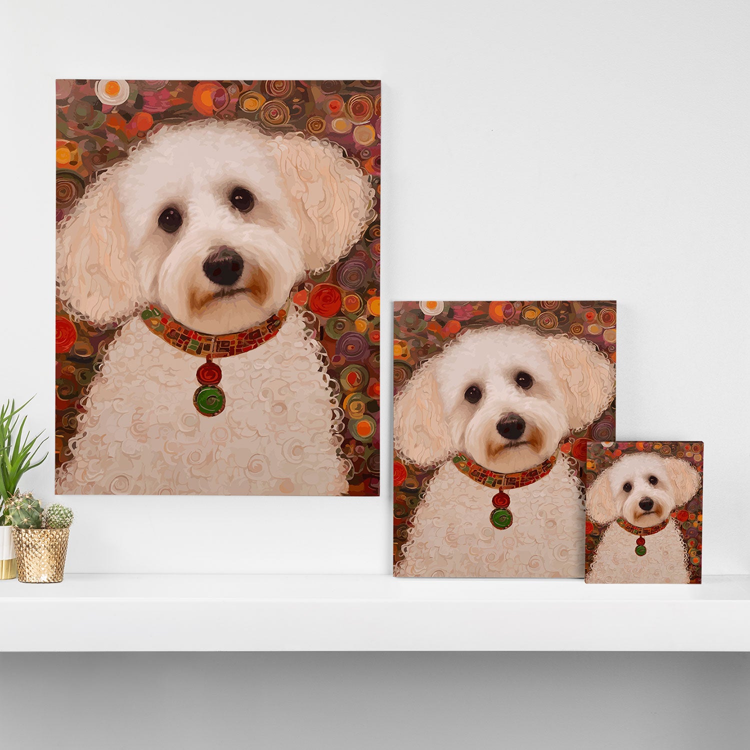 White Klimt Dog with Curly Hair Canvas Print Gallery Image 3