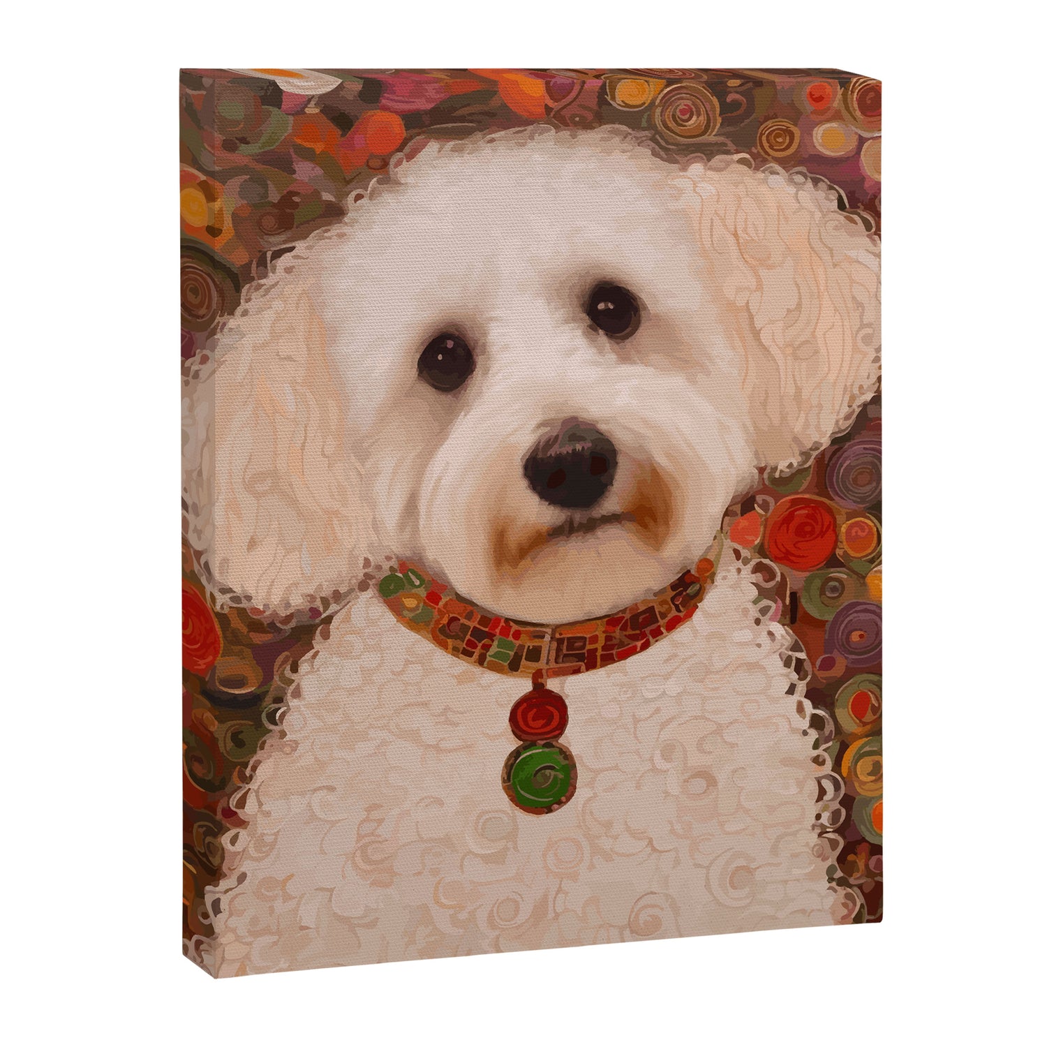 White Klimt Dog with Curly Hair Canvas Print Gallery Image 3