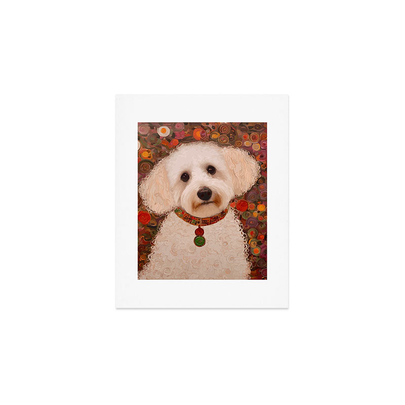 White Klimt Dog with Curly Hair Art Print Gallery Image 1