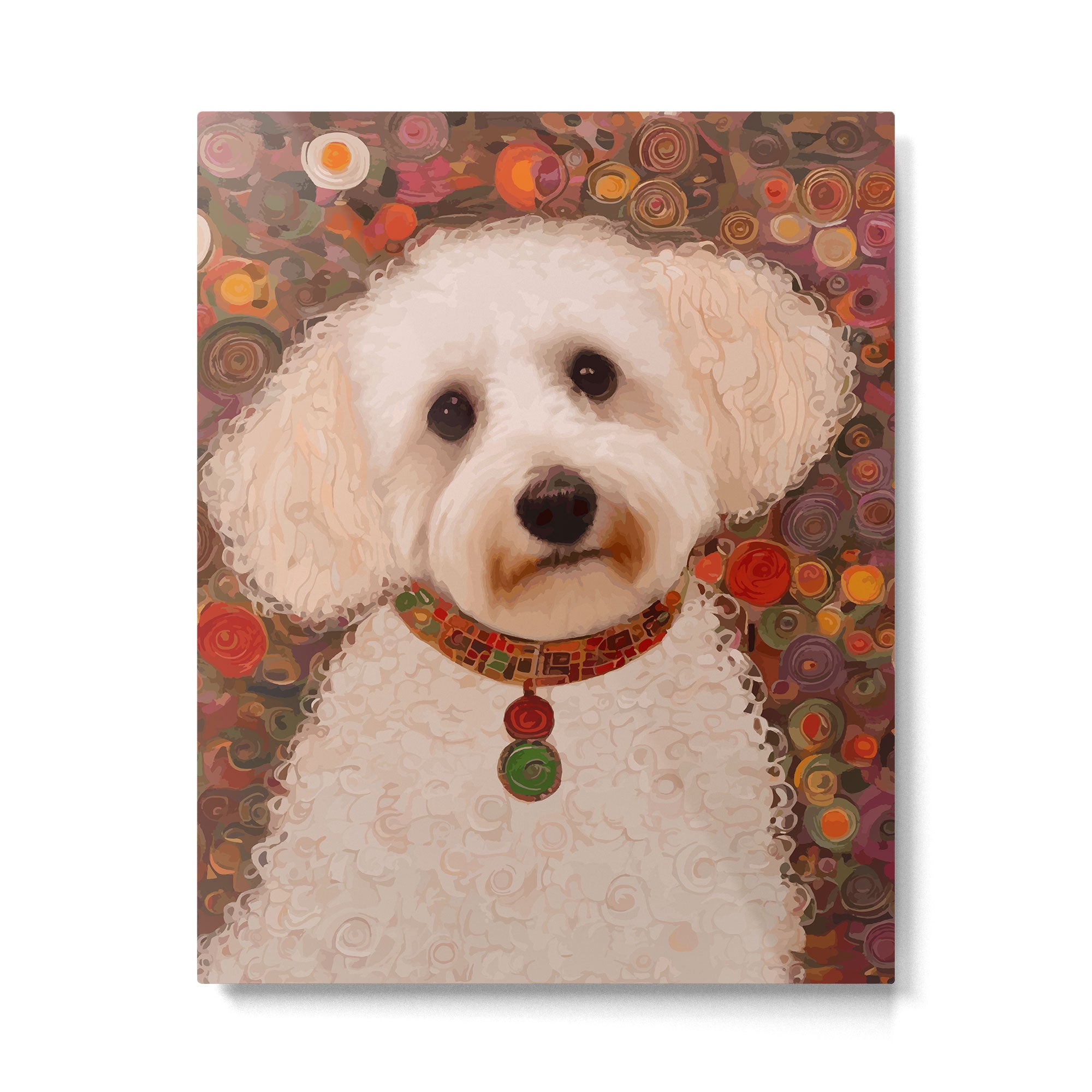 White Klimt Dog with Curly Hair Metal Print Gallery Image 6