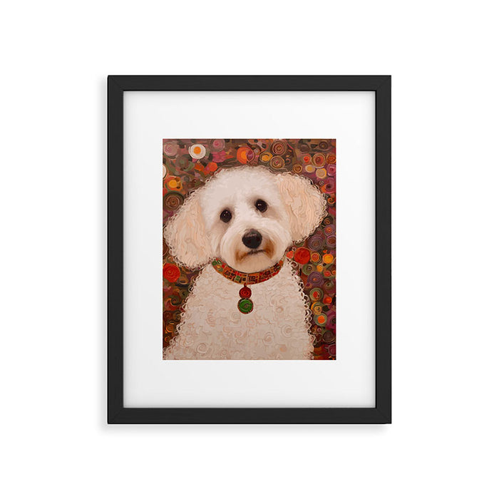 White Klimt Dog with Curly Hair Framed Art Print Gallery Image 1