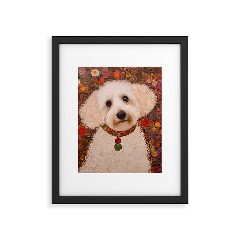 White Klimt Dog with Curly Hair Framed Art Print Gallery Image 6