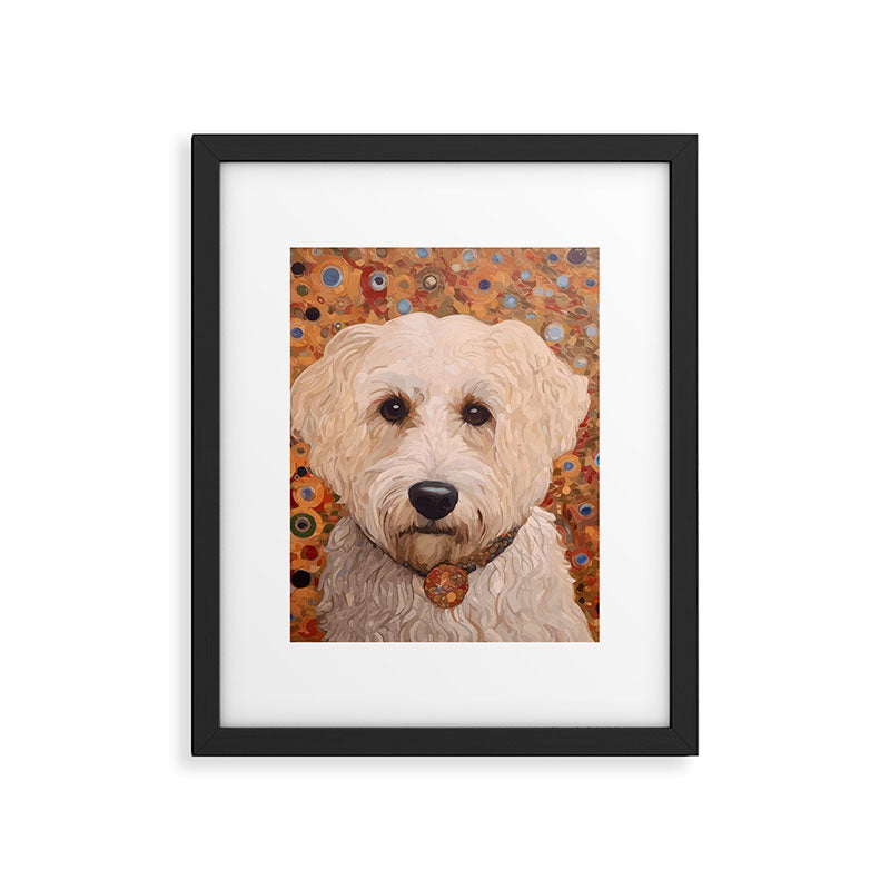 White Klimt Dog with Curly Hair Framed Art Print Gallery Image 6