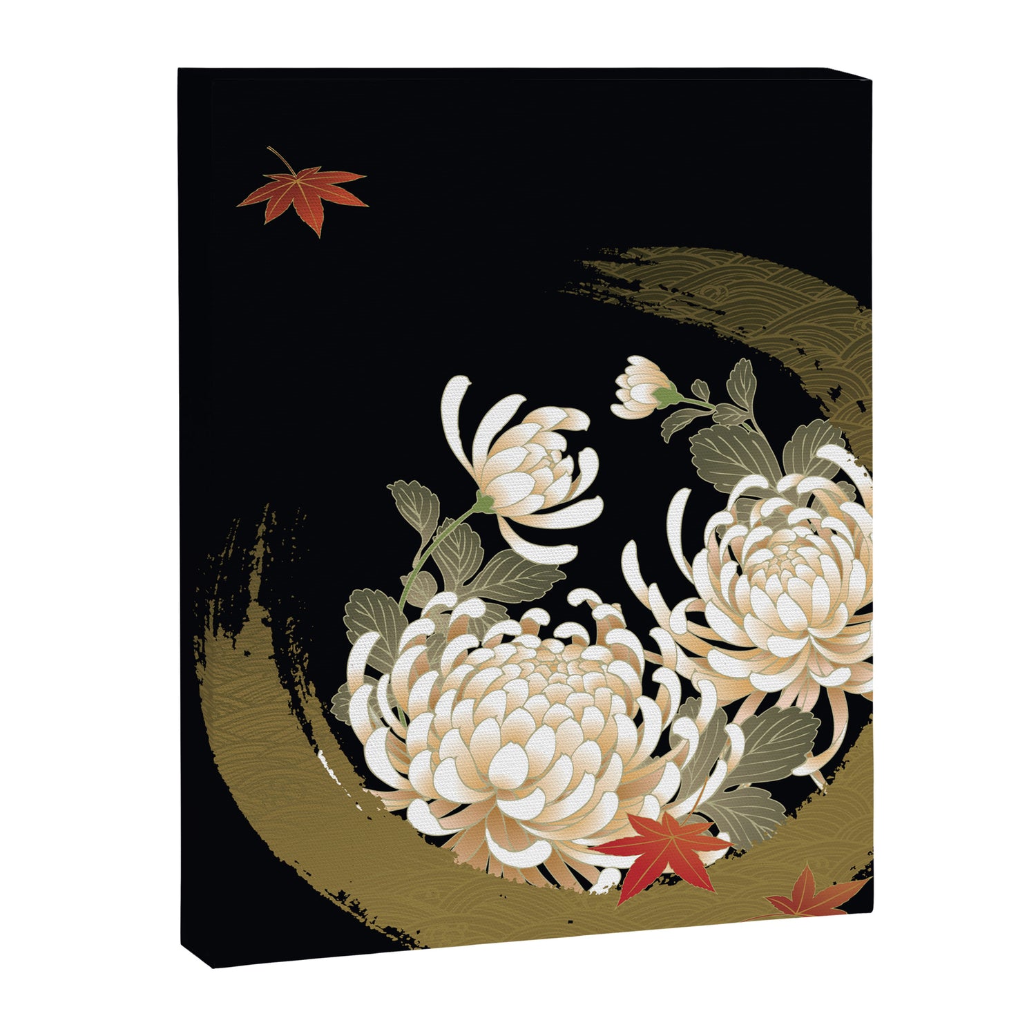 White Peonies Red Maple Leaves Japanese Kimono Pattern Canvas Print Gallery Image 3