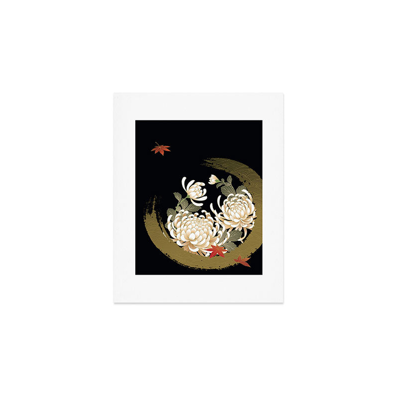 White Peonies Red Maple Leaves Japanese Kimono Pattern Art Print Gallery Image 1