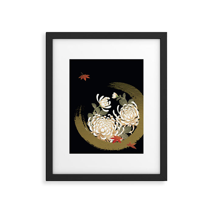 White Peonies Red Maple Leaves Japanese Kimono Pattern Framed Art Print Gallery Image 1