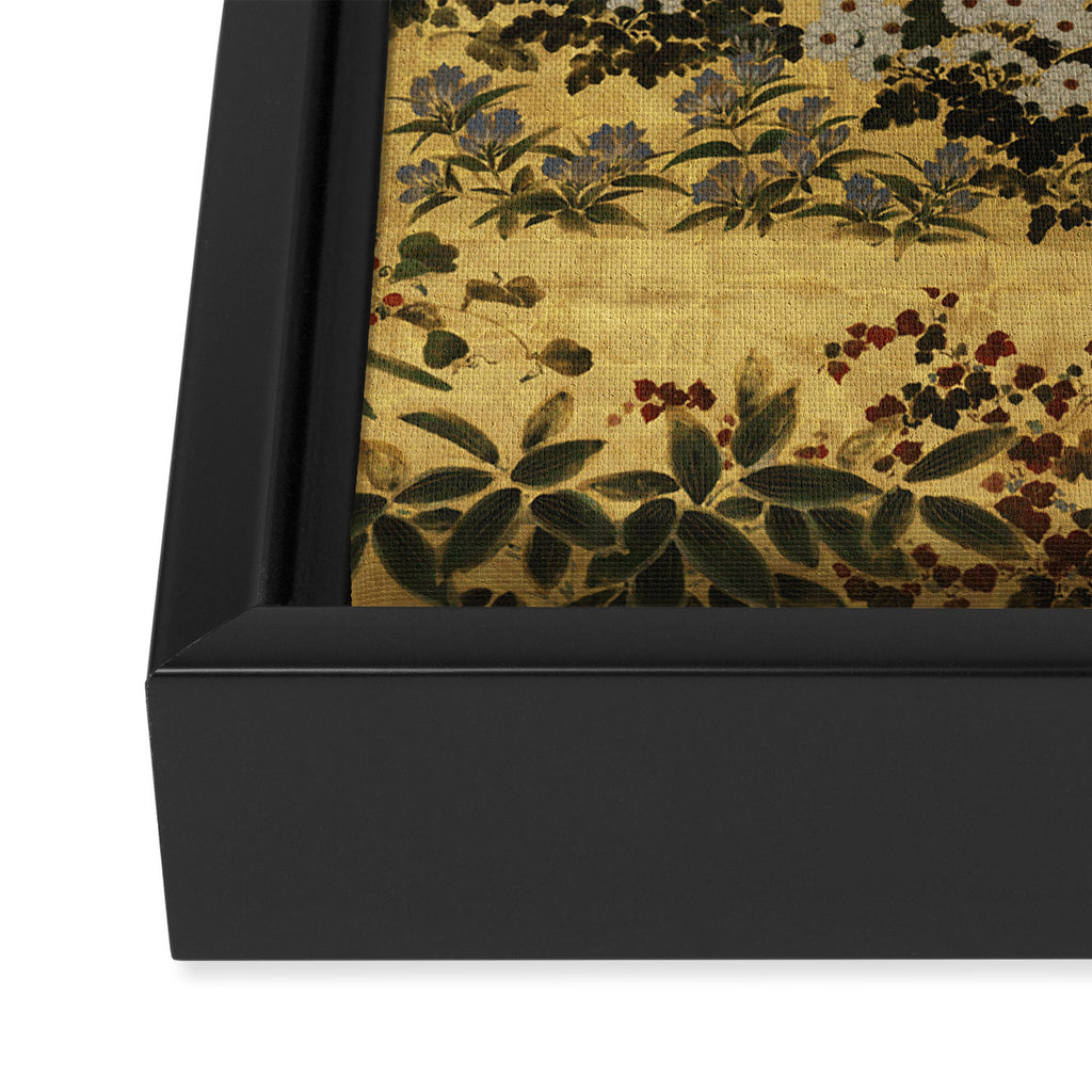 White Red Chrysanthemums Floral Japanese Gold Screen Framed Canvas Print Gallery Image 3