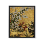 White Red Chrysanthemums Floral Japanese Gold Screen Framed Canvas Print Gallery Image 6
