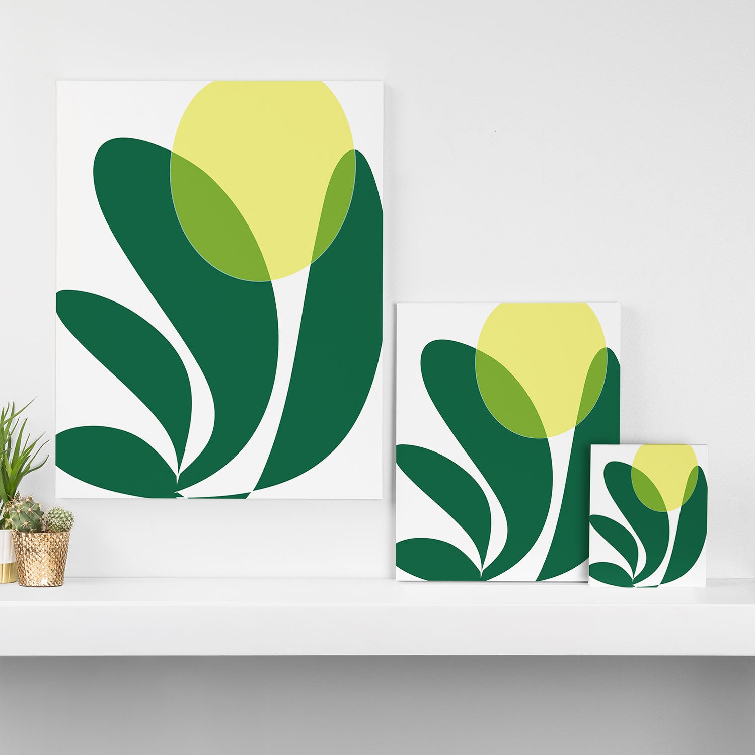 Yellow Sun Green Leaves Minimalism Canvas Print Gallery Image 3