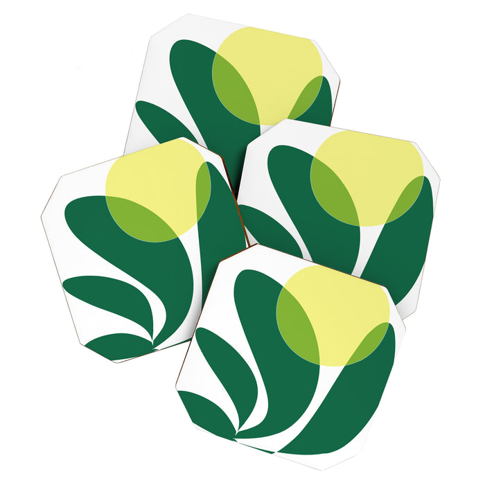 Yellow Sun Green Leaves Minimalism Coaster Gallery Image 1