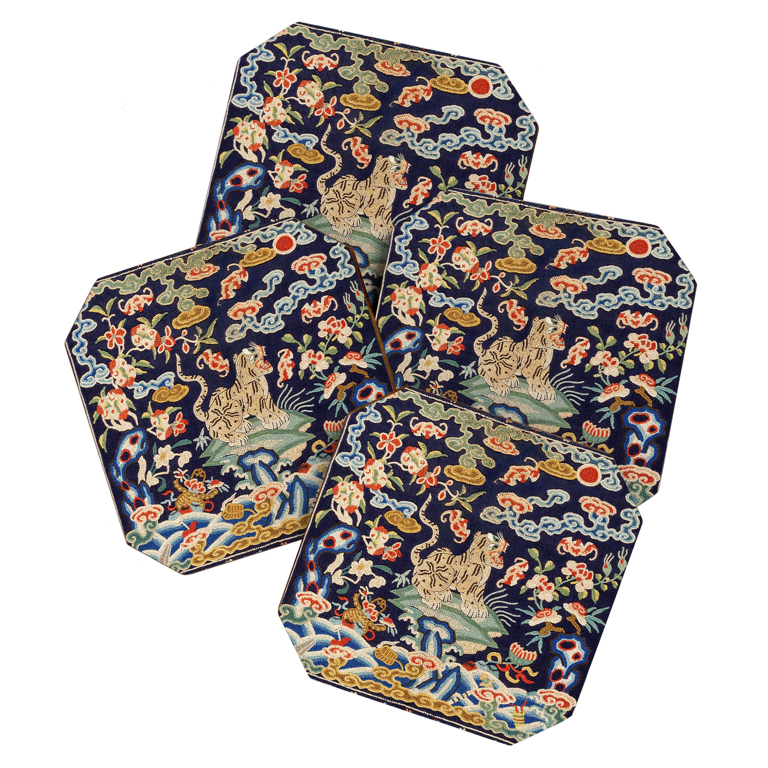 Oriental Tiger vintage embroidery tapestry Coaster Gallery Image 1