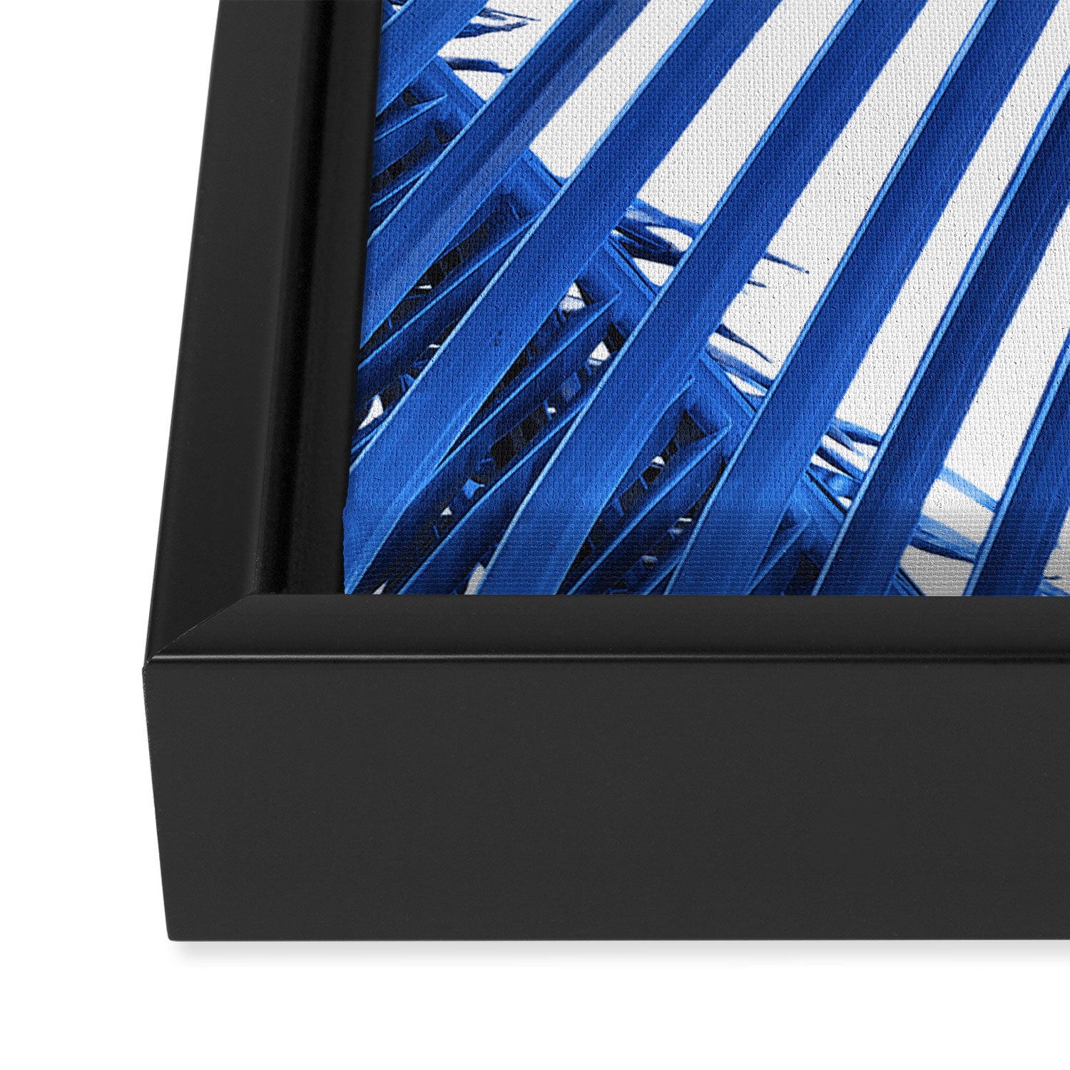Blue Palm Leaf Framed Canvas Print Gallery Image 3