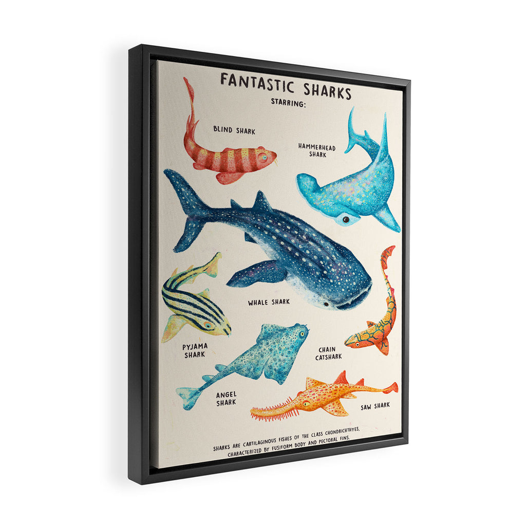 FANTASTIC SHARKS Framed Canvas Print Gallery Image 2