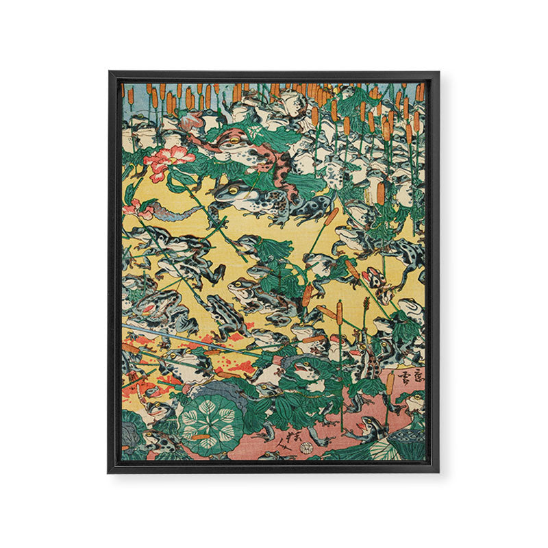 Fashionable Battle of Frogs by Kawanabe Kyosai, 1864 Framed Canvas Print Gallery Image 6